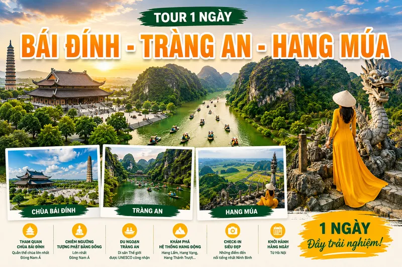 Circuit Pagode Bai Dinh - Trang An - Grotte Mua 1 Jour