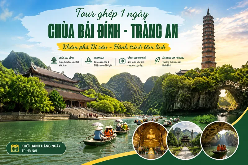 Tour chùa Bài Đính - Tràng An 1 Ngày