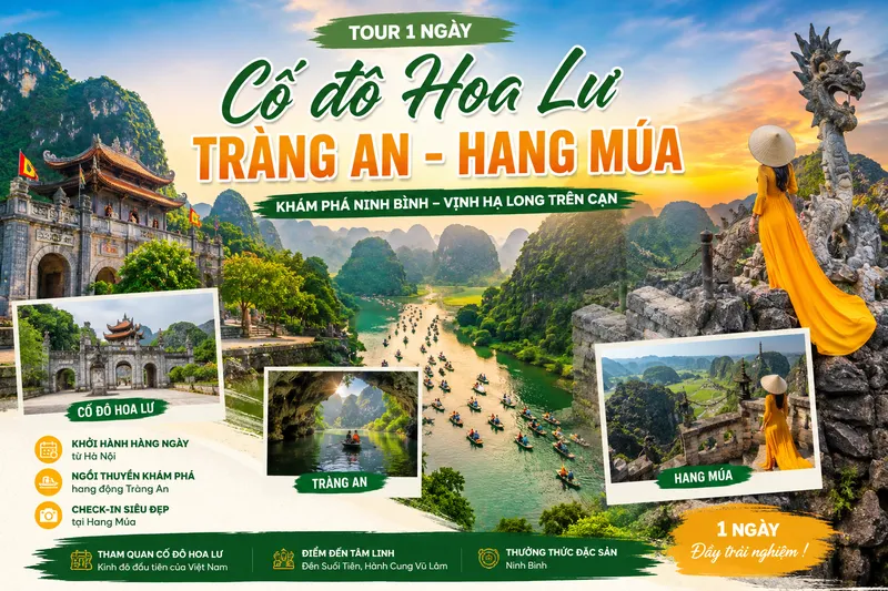 Circuit combiné : Ancienne capitale Hoa Lu - Trang An - Grotte Mua