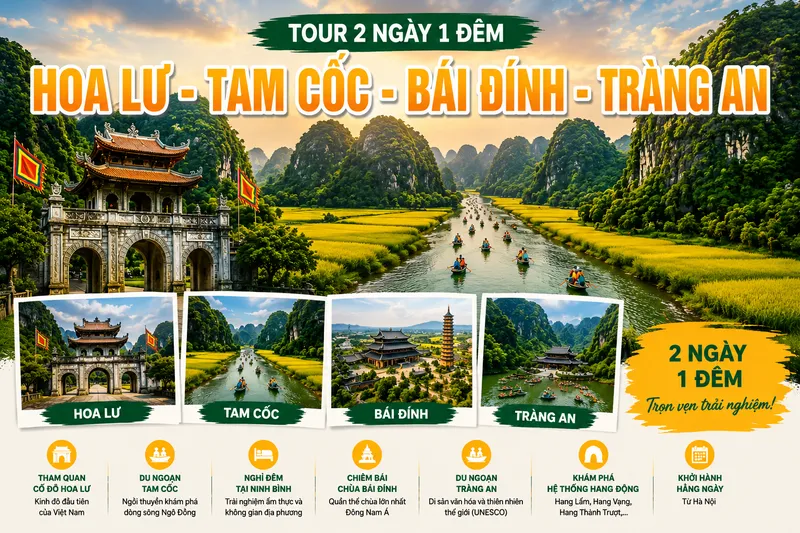 Ninh Binh Tour 2 Tage 1 Nacht | Hoa Lu - Tam Coc - Bai-Dinh-Pagode - Trang An