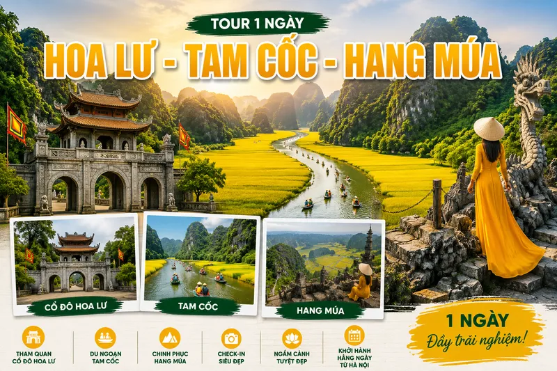 Tour Hoa Lu – Tam Coc – Cueva Mua 1 Día