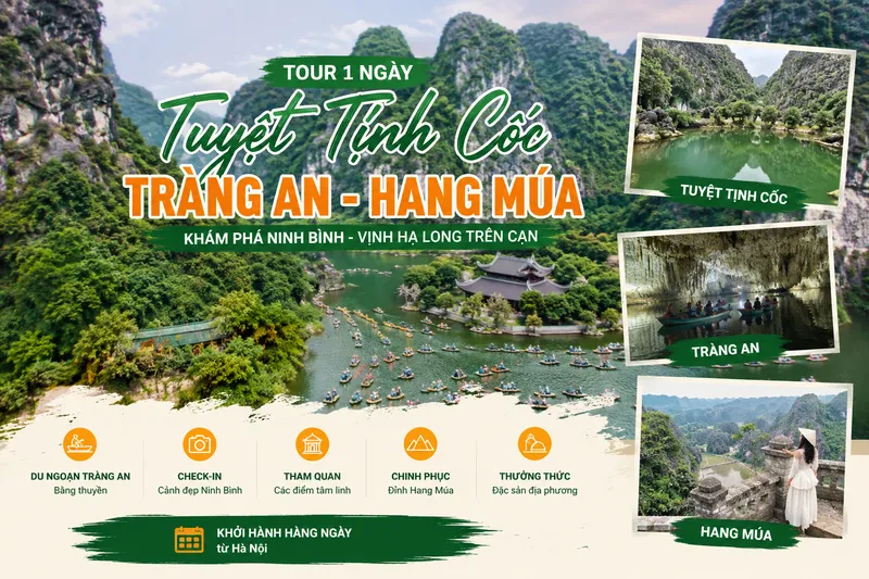 Visite de Tuyet Tinh Coc – Trang An – Grotte Mua 1 jour